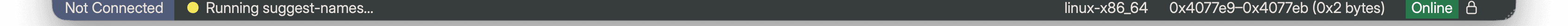 Binary Ninja status bar showing a running suggest-names task