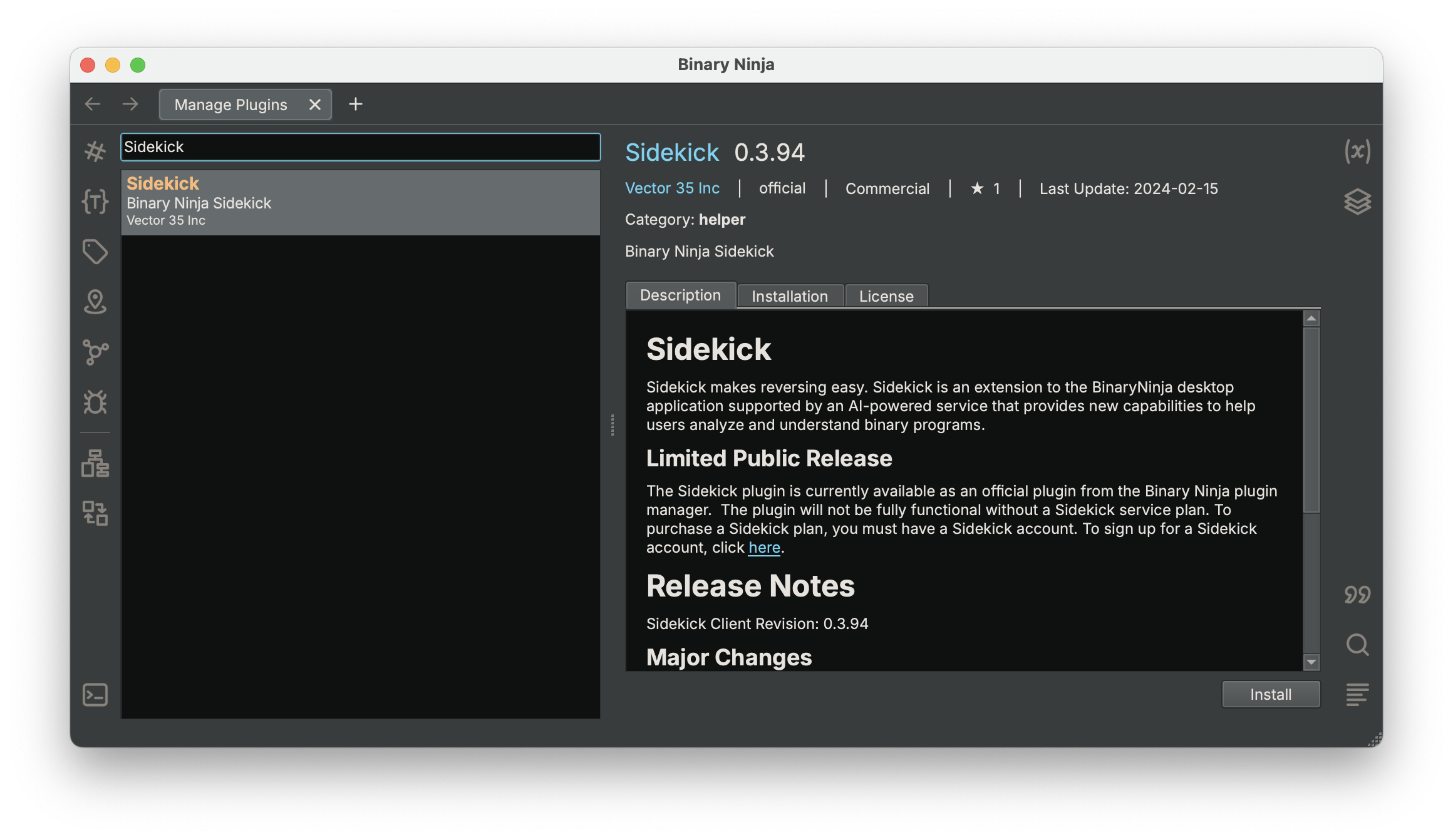 Plugin Manager Install Sidekick