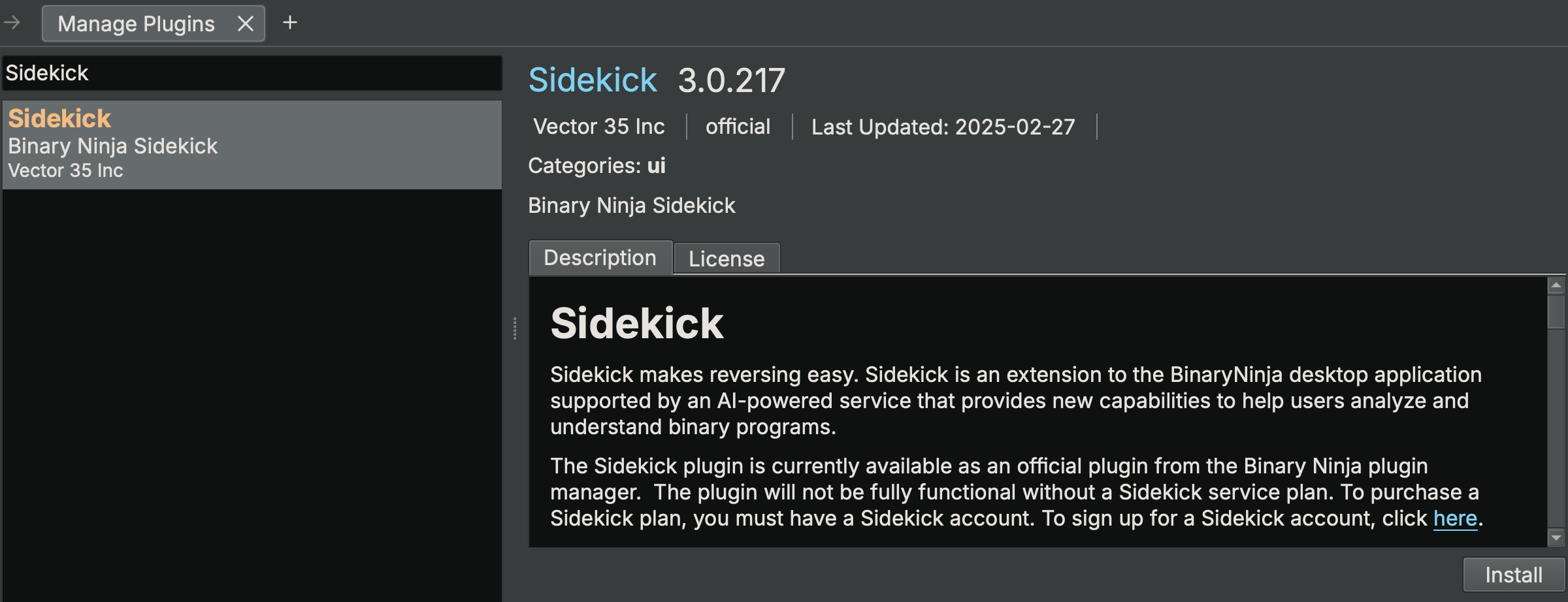 Plugin Manager Install Sidekick